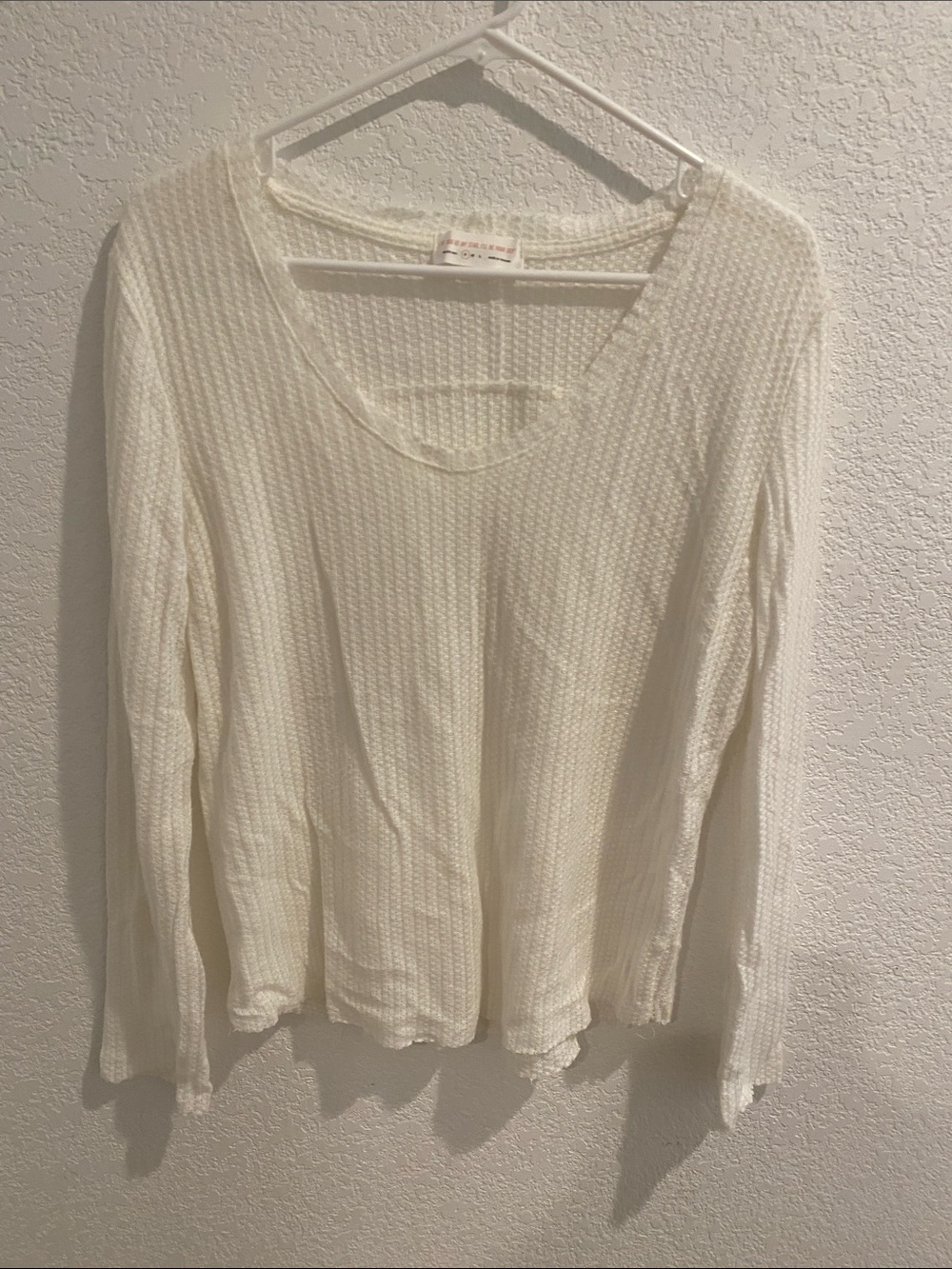 Free People Cream Waffle Knit Scoop Neck Long-Sleeve Top